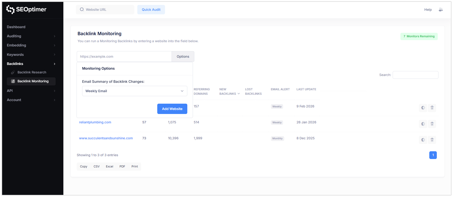 Backlink Monitoring Add Site